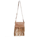 Leather Handbag With Suede Fringe & Trim